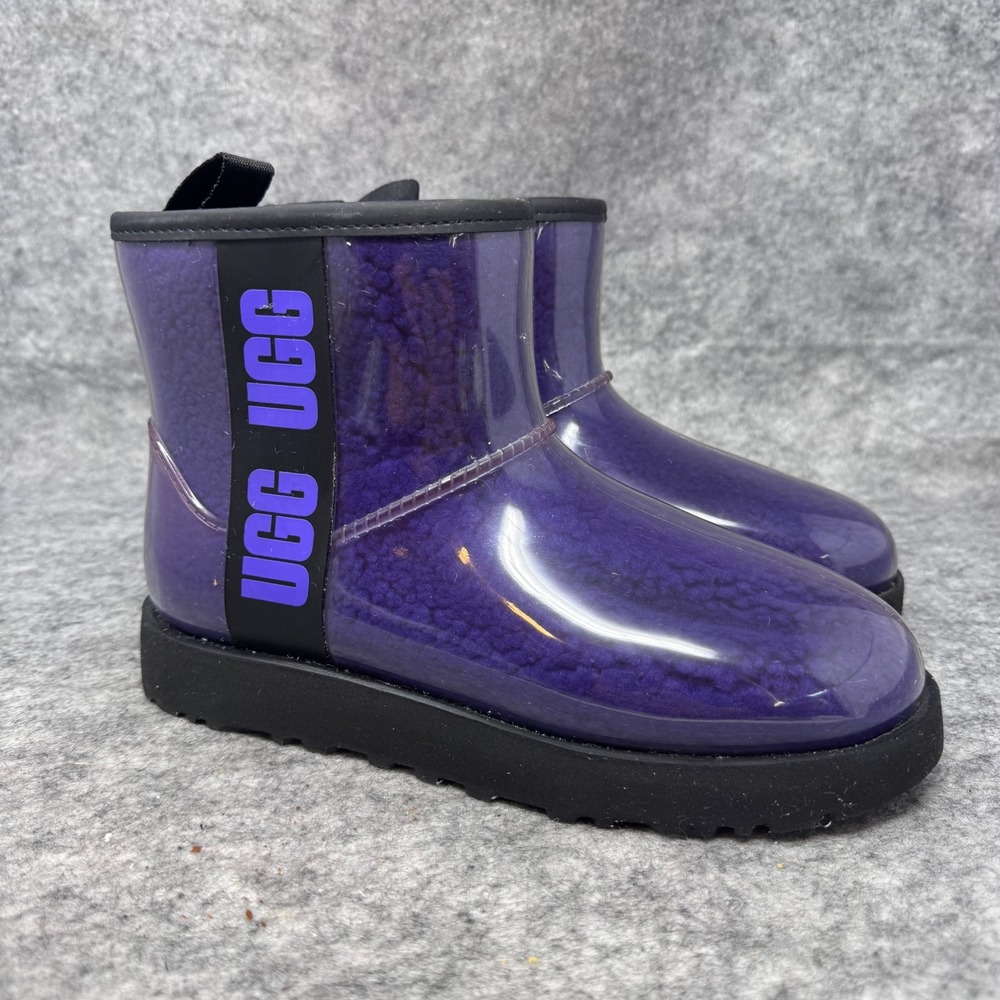 UGG Classic Clear Mini Boots Womens Sz 6 Waterproof Shearling Purple‎ Glossy